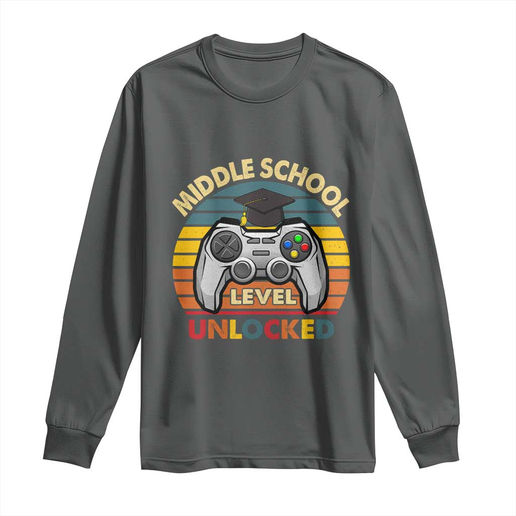 Middle School Level Unlocked Long Sleeve Shirt Funny Gamer First Day of Middle School