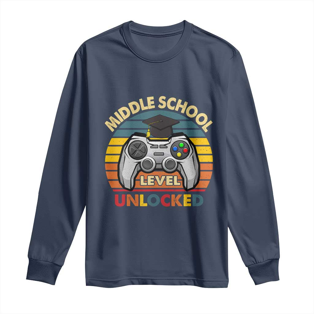 Middle School Level Unlocked Long Sleeve Shirt Funny Gamer First Day of Middle School
