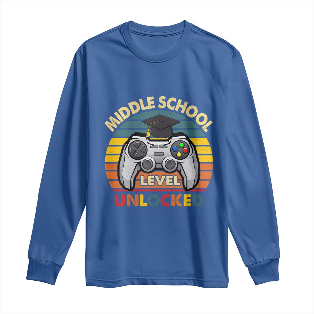 Middle School Level Unlocked Long Sleeve Shirt Funny Gamer First Day of Middle School