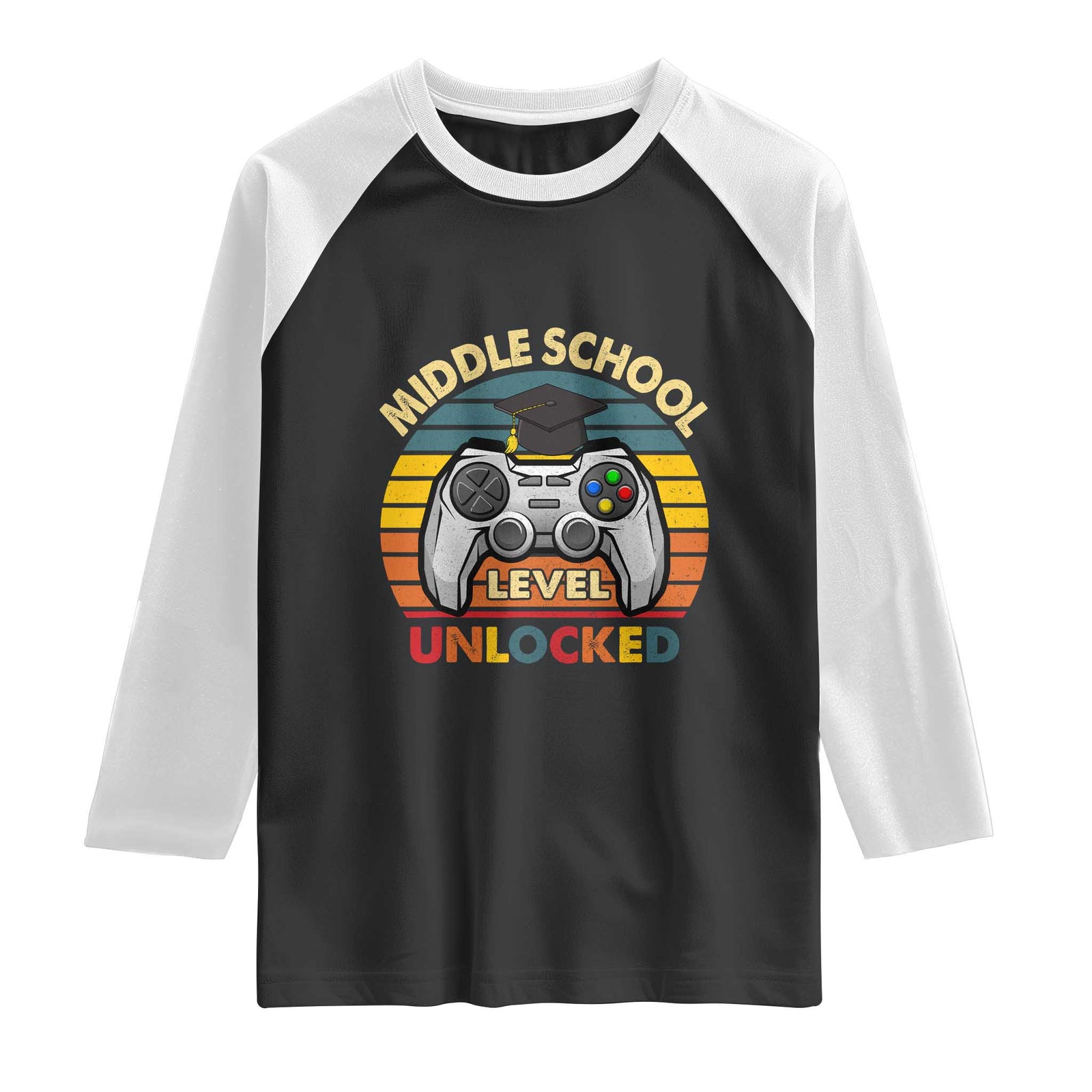 Middle School Level Unlocked Raglan Shirt Funny Gamer First Day of Middle School TS01 Black White Print Your Wear
