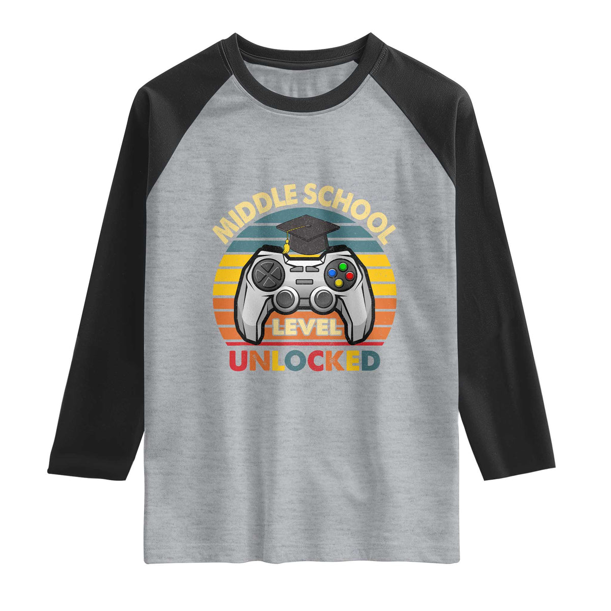 Middle School Level Unlocked Raglan Shirt Funny Gamer First Day of Middle School