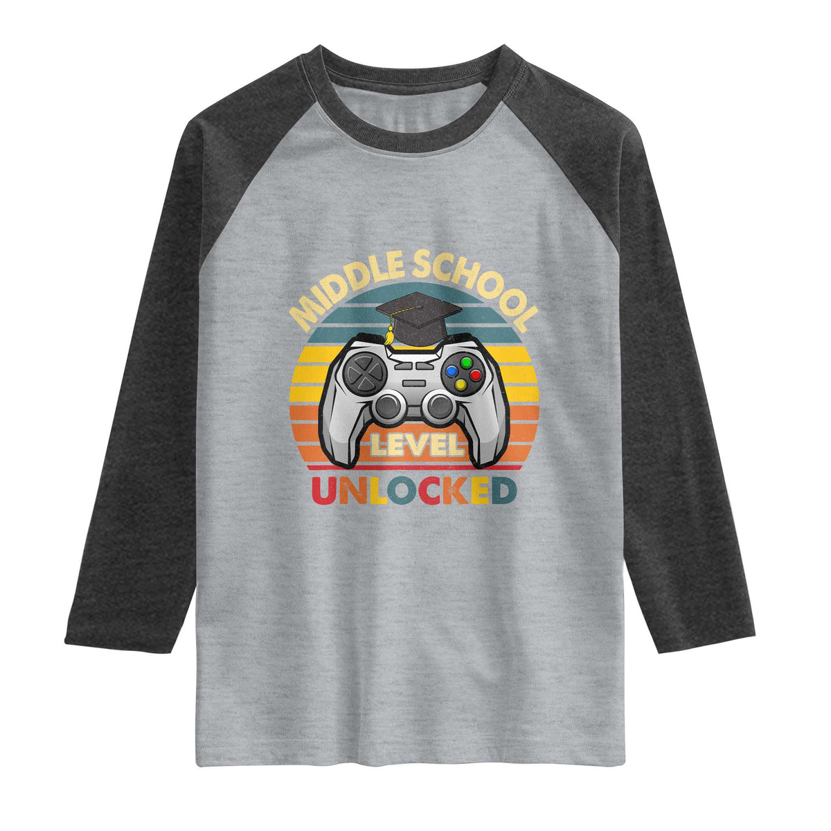 Middle School Level Unlocked Raglan Shirt Funny Gamer First Day of Middle School
