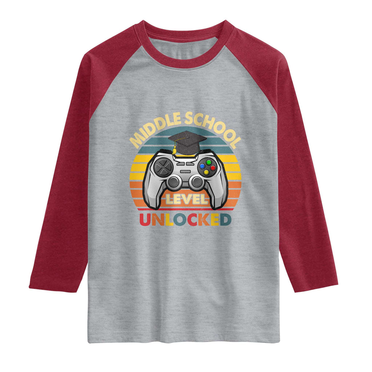 Middle School Level Unlocked Raglan Shirt Funny Gamer First Day of Middle School