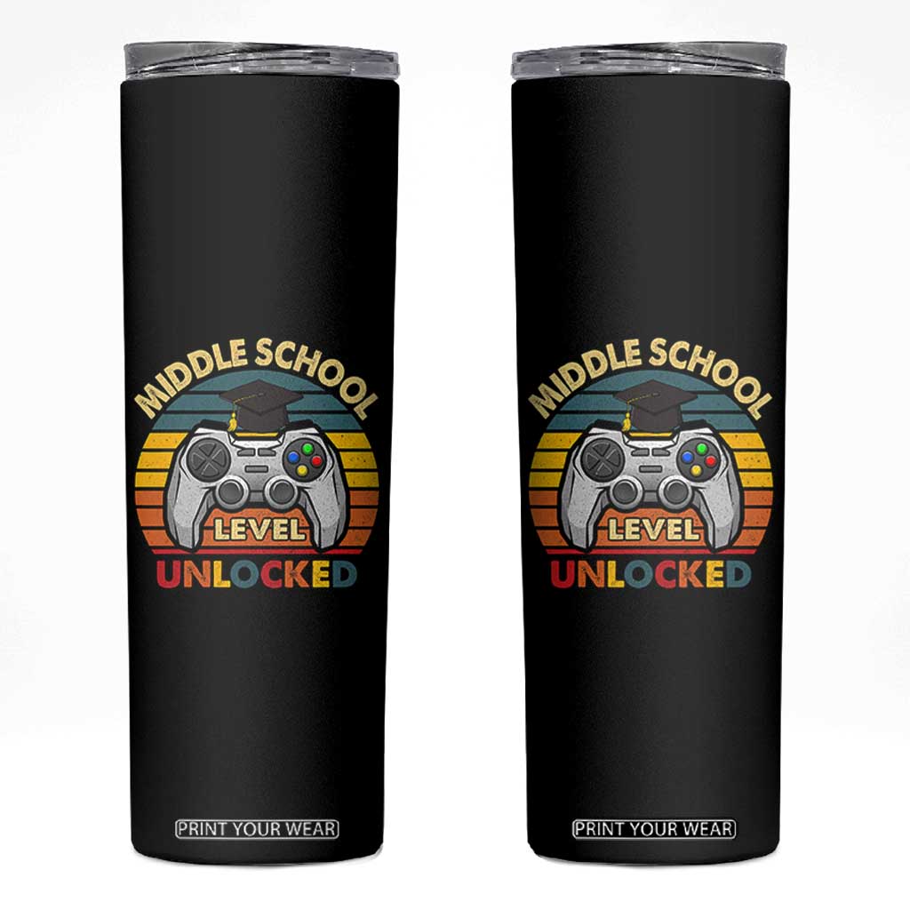 Middle School Level Unlocked Skinny Tumbler Funny Gamer First Day of Middle School