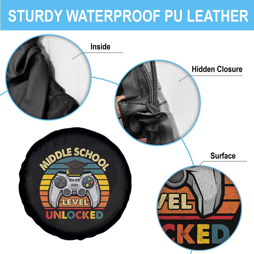 Middle School Level Unlocked Spare Tire Cover Funny Gamer First Day of Middle School