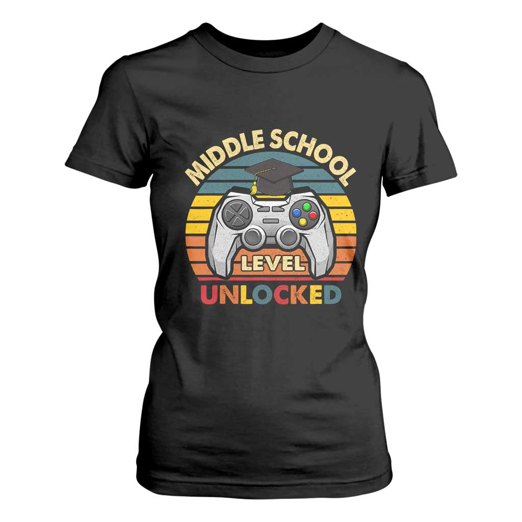 Middle School Level Unlocked T Shirt For Women Funny Gamer First Day of Middle School TS01 Black Print Your Wear