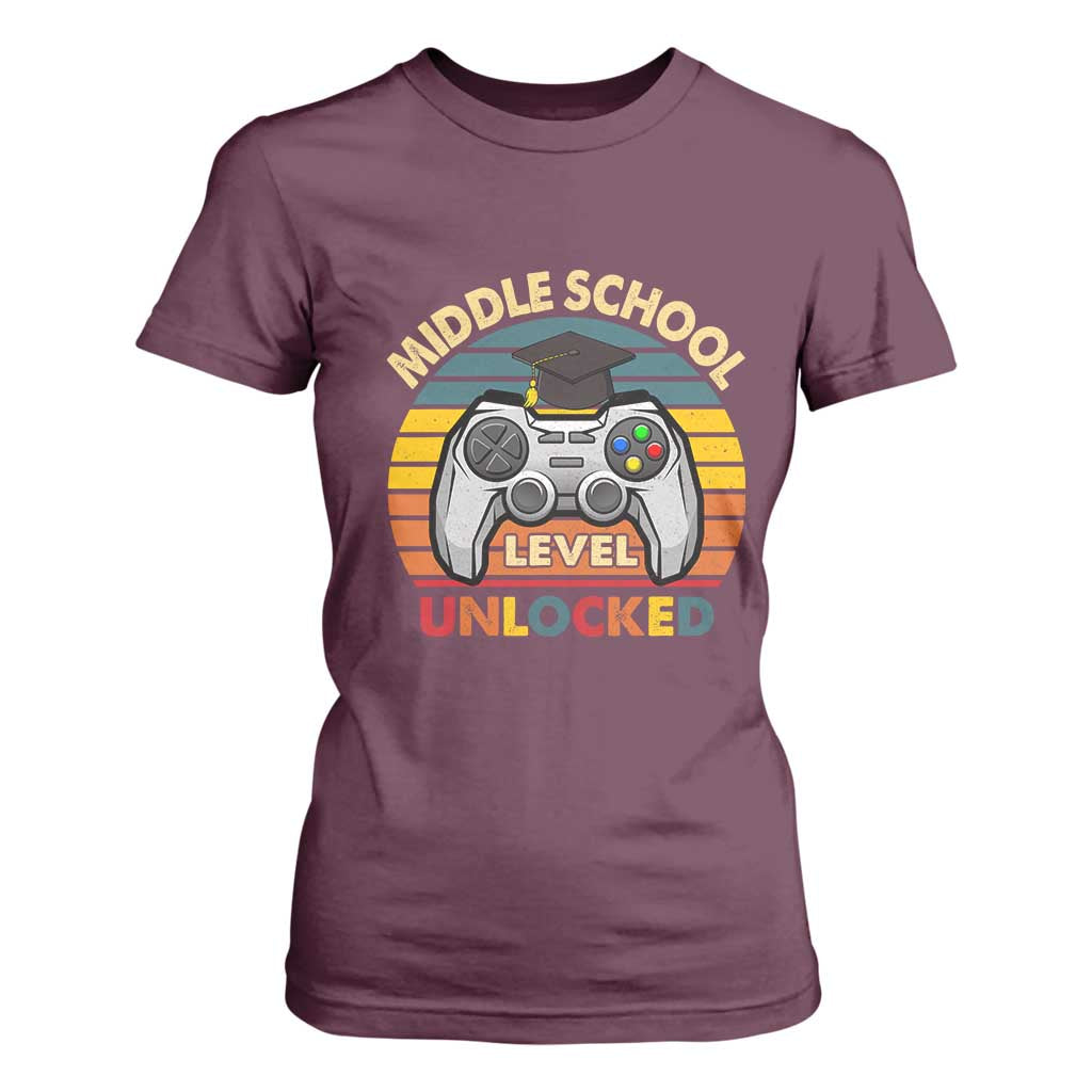 Middle School Level Unlocked T Shirt For Women Funny Gamer First Day of Middle School