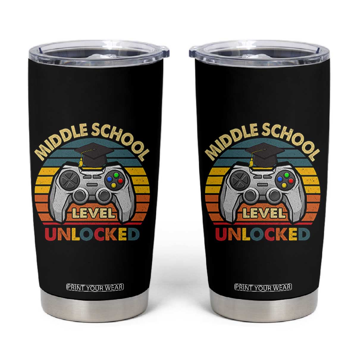 Middle School Level Unlocked Tumbler Cup Funny Gamer First Day of Middle School TS01 Black Print Your Wear