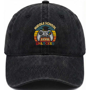 Middle School Level Unlocked Washed Cotton Baseball Cap Funny Gamer First Day of Middle School