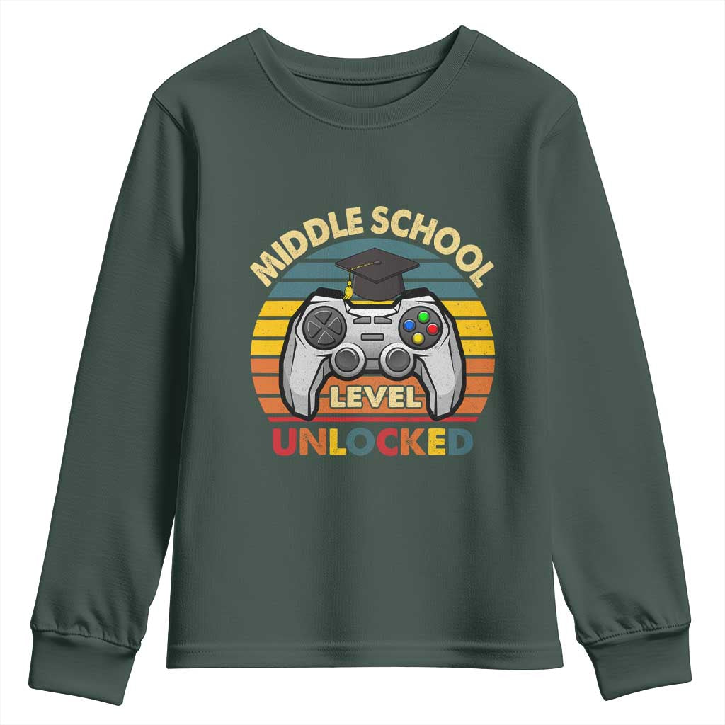 Middle School Level Unlocked Youth Sweatshirt Funny Gamer First Day of Middle School