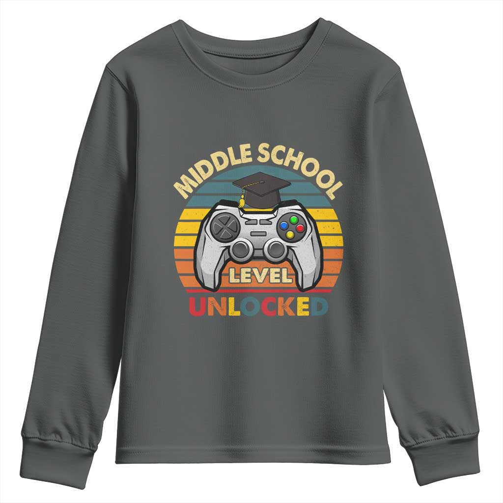 Middle School Level Unlocked Youth Sweatshirt Funny Gamer First Day of Middle School