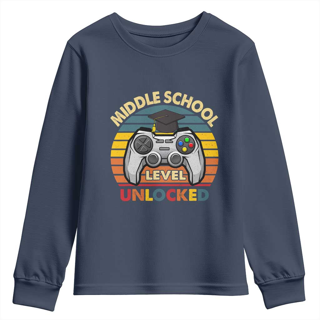 Middle School Level Unlocked Youth Sweatshirt Funny Gamer First Day of Middle School
