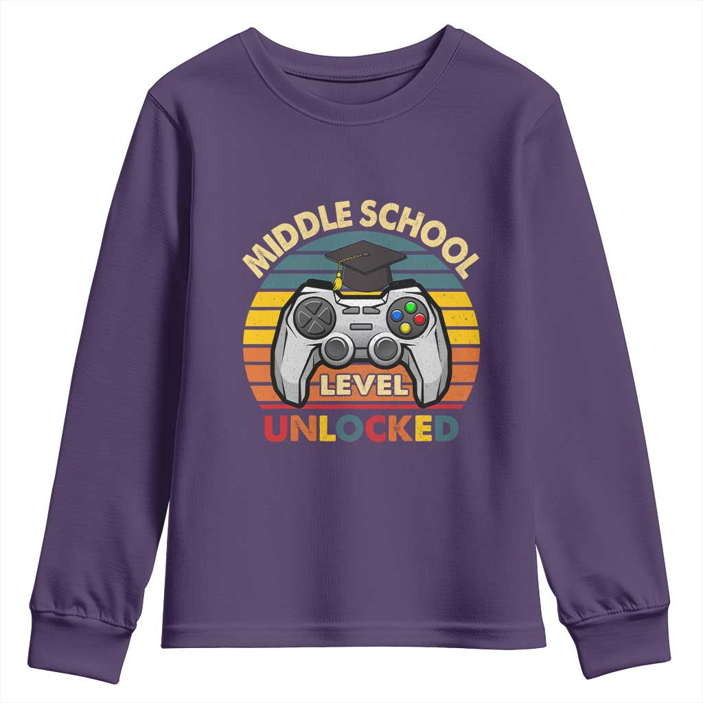 Middle School Level Unlocked Youth Sweatshirt Funny Gamer First Day of Middle School