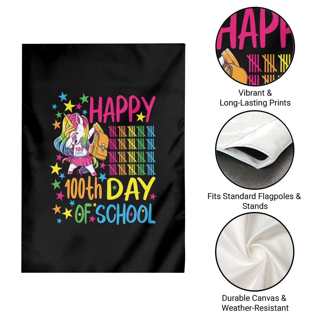 Happy 100th Day of School Unicorn Garden Flag Magical Girls Celebration Gift