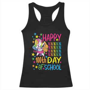 Happy 100th Day of School Unicorn Racerback Tank Top Magical Girls Celebration Gift