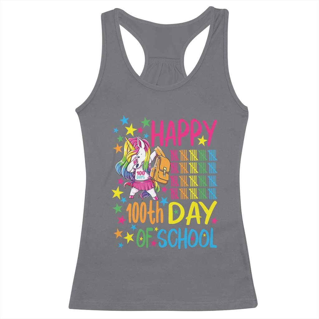 Happy 100th Day of School Unicorn Racerback Tank Top Magical Girls Celebration Gift