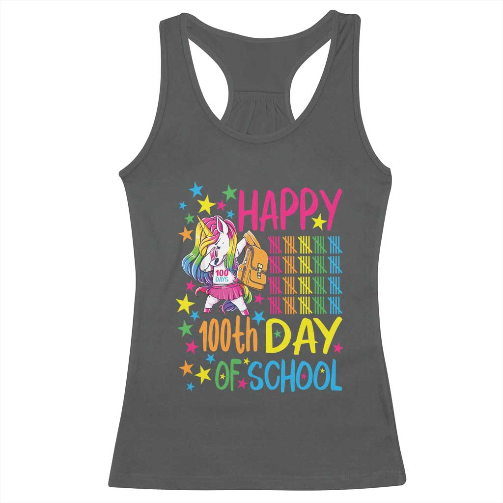 Happy 100th Day of School Unicorn Racerback Tank Top Magical Girls Celebration Gift