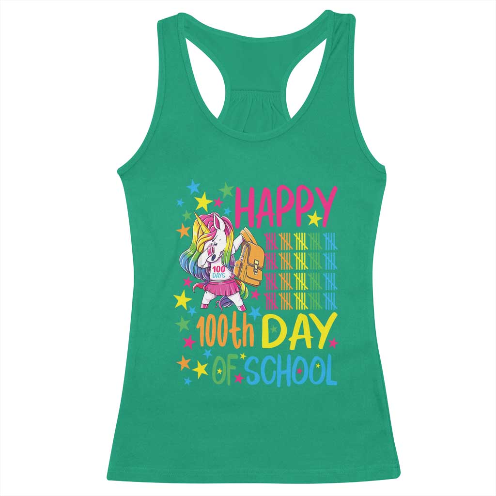Happy 100th Day of School Unicorn Racerback Tank Top Magical Girls Celebration Gift