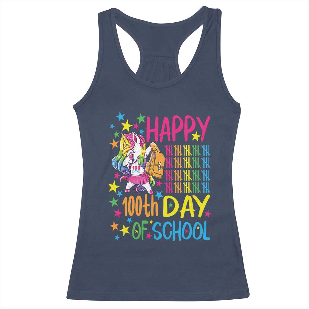 Happy 100th Day of School Unicorn Racerback Tank Top Magical Girls Celebration Gift