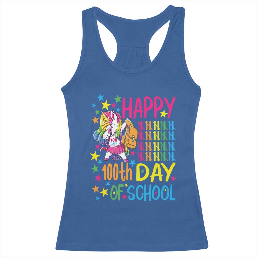 Happy 100th Day of School Unicorn Racerback Tank Top Magical Girls Celebration Gift