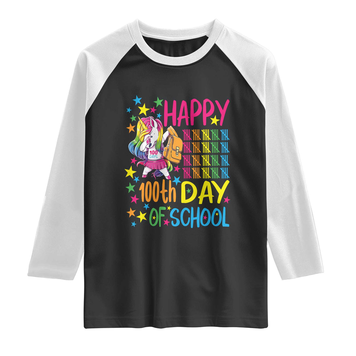 Happy 100th Day of School Unicorn Raglan Shirt Magical Girls Celebration Gift