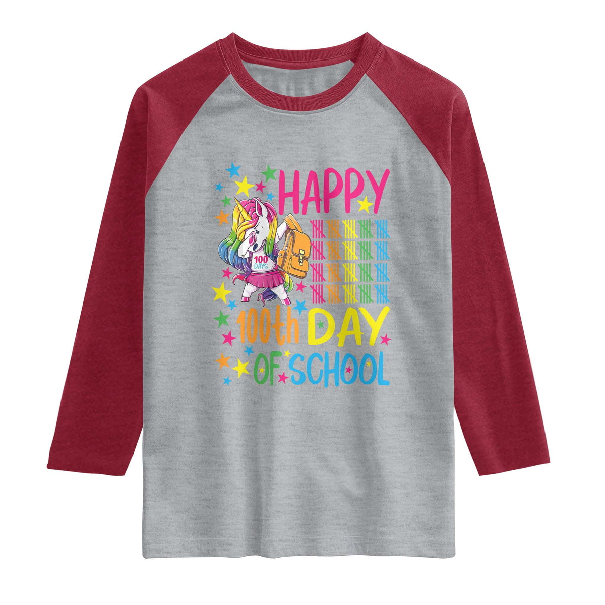 Happy 100th Day of School Unicorn Raglan Shirt Magical Girls Celebration Gift