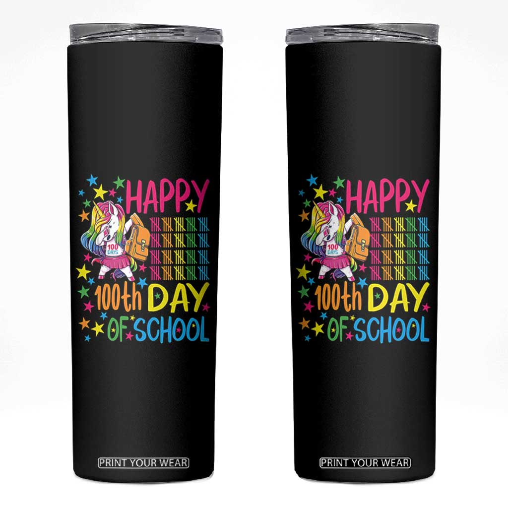 Happy 100th Day of School Unicorn Skinny Tumbler Magical Girls Celebration Gift