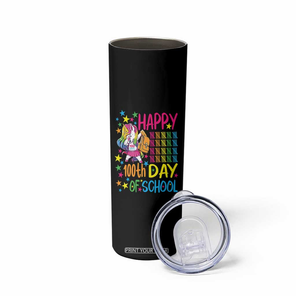 Happy 100th Day of School Unicorn Skinny Tumbler Magical Girls Celebration Gift