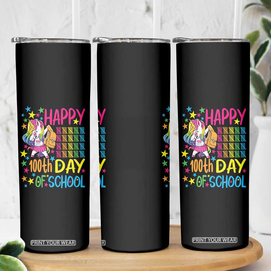 Happy 100th Day of School Unicorn Skinny Tumbler Magical Girls Celebration Gift