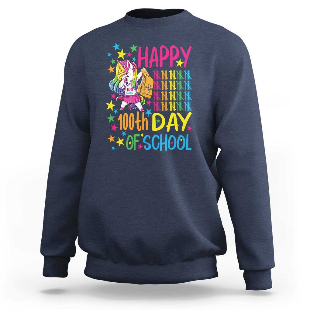 Happy 100th Day of School Unicorn Sweatshirt Celebration Design TS01 Navy Print Your Wear