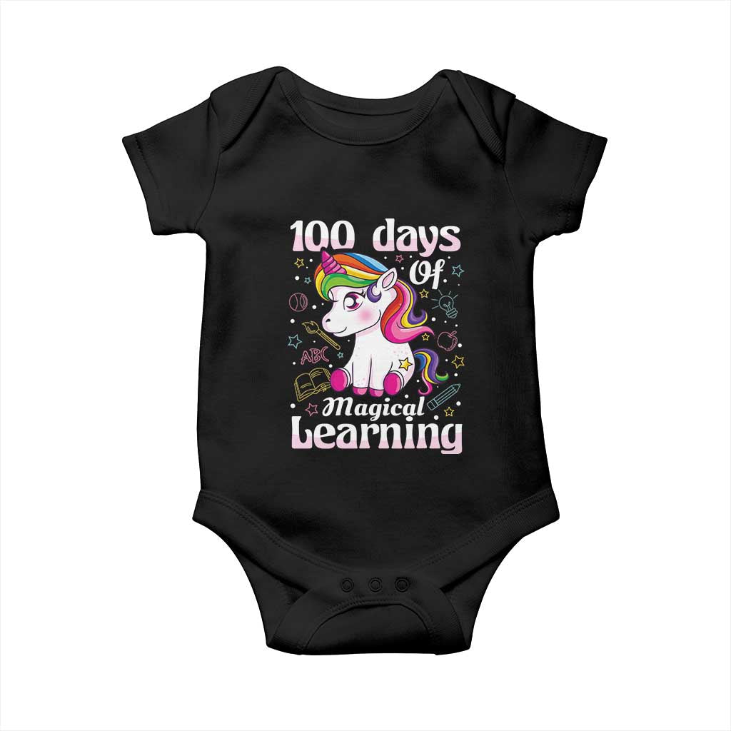 Magical Unicorn 100th Day of School Baby Onesie Cute Girls Celebration Gift TS01 Black Print Your Wear