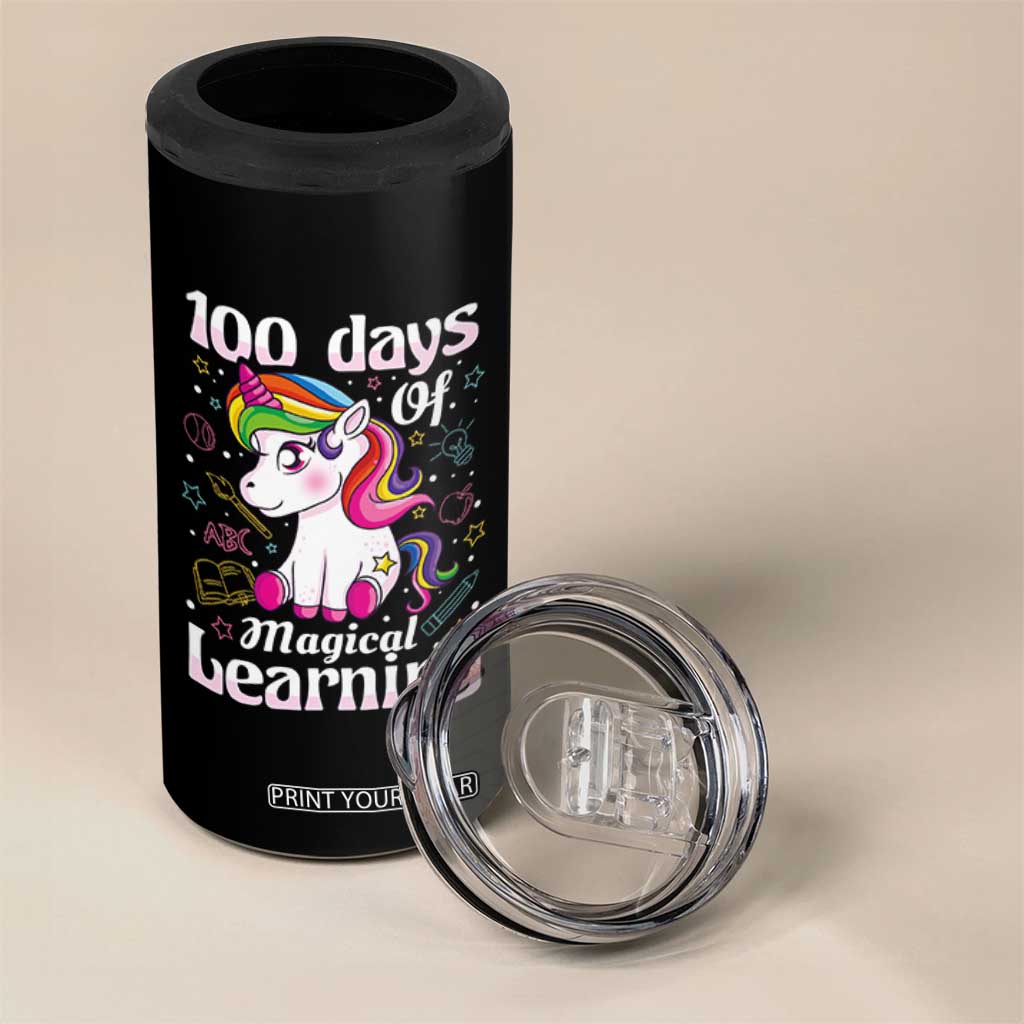Magical Unicorn 100th Day of School 4 in 1 Can Cooler Tumbler Cute Girls Celebration Gift