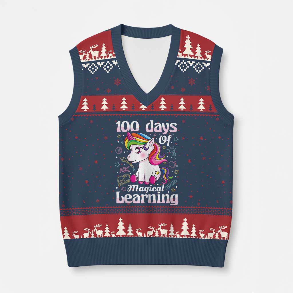 Magical Unicorn 100th Day of School V-Neck Knit Sweater Vest Cute Girls Celebration Gift