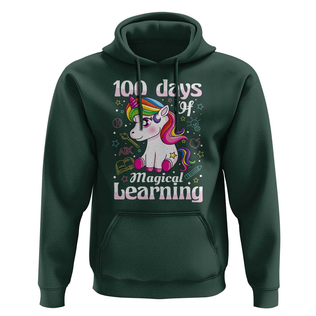 100th Day of School Unicorn Hoodie Girls 100 Days Celebration TS01 Dark Forest Green Print Your Wear