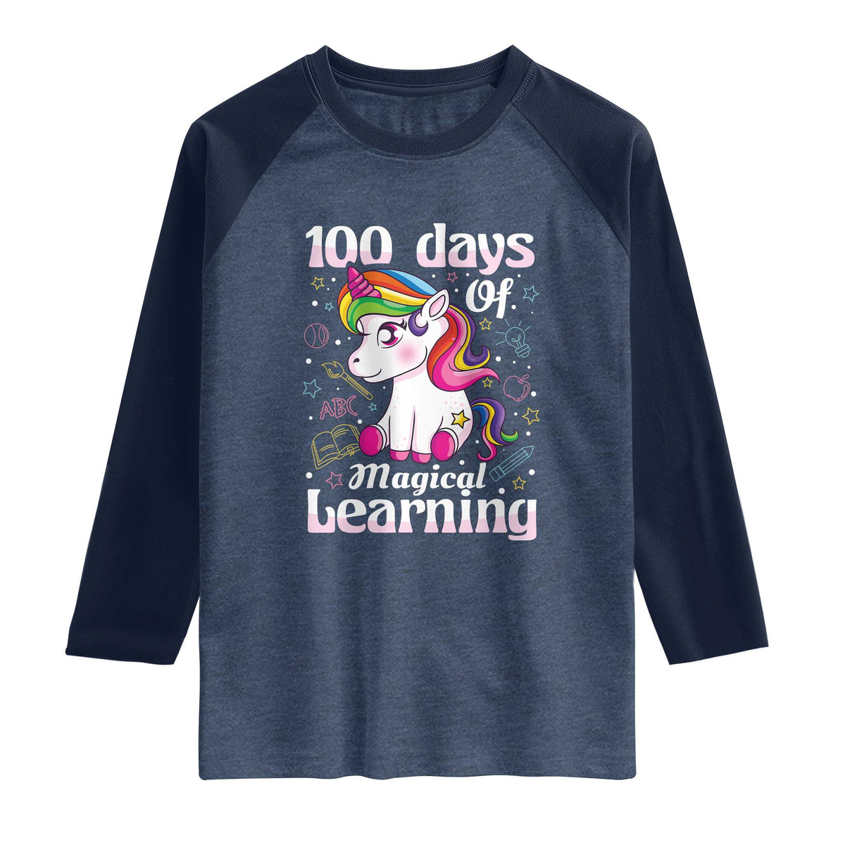 Magical Unicorn 100th Day of School Raglan Shirt Cute Girls Celebration Gift