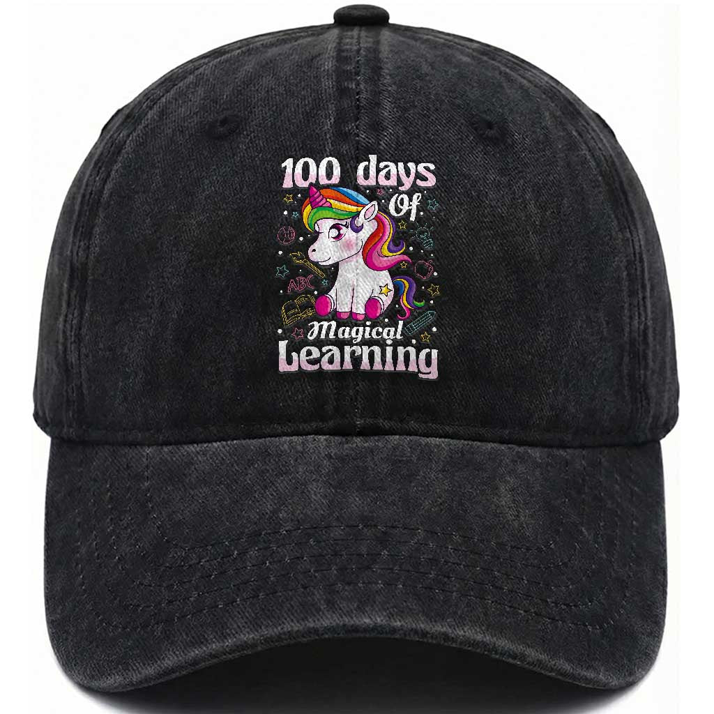 Magical Unicorn 100th Day of School Washed Cotton Baseball Cap Cute Girls Celebration Gift