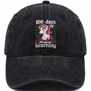 Magical Unicorn 100th Day of School Washed Cotton Baseball Cap Cute Girls Celebration Gift