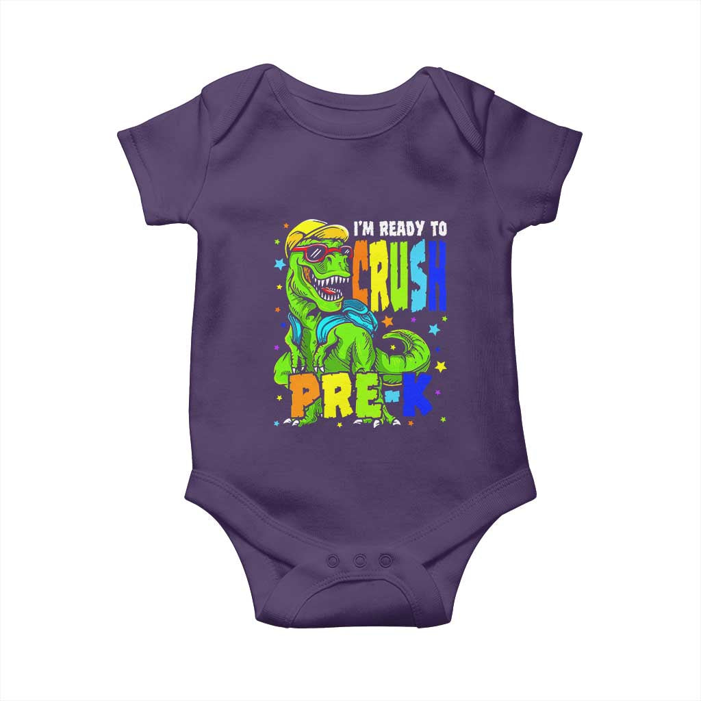 I am Ready To Crush Pre-K Dinosaur Baby Onesie Cool First Day of School Boy