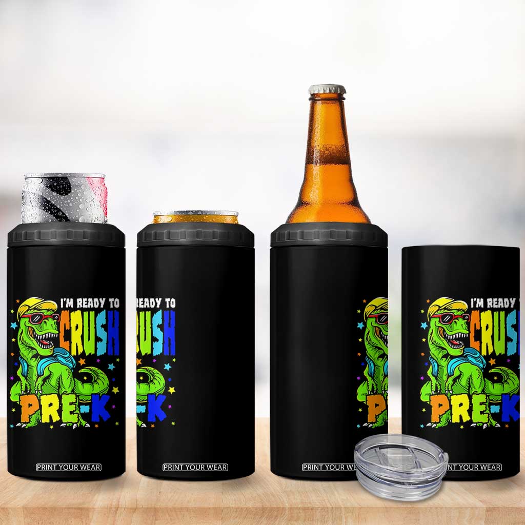 I am Ready To Crush Pre-K Dinosaur 4 in 1 Can Cooler Tumbler Cool First Day of School Boy