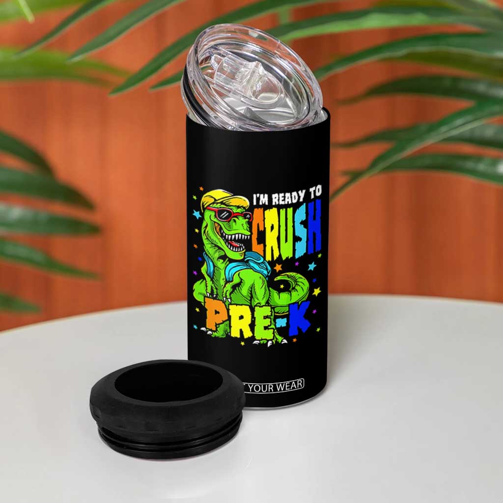 I am Ready To Crush Pre-K Dinosaur 4 in 1 Can Cooler Tumbler Cool First Day of School Boy