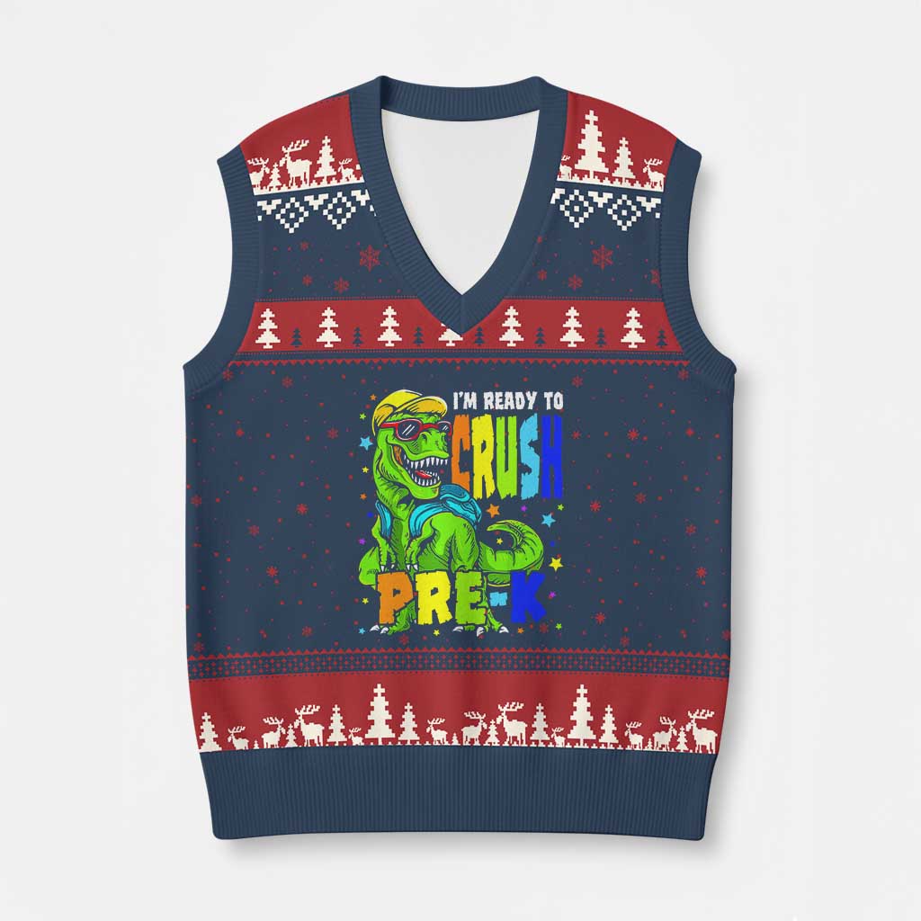 I am Ready To Crush Pre-K Dinosaur V-Neck Knit Sweater Vest Cool First Day of School Boy