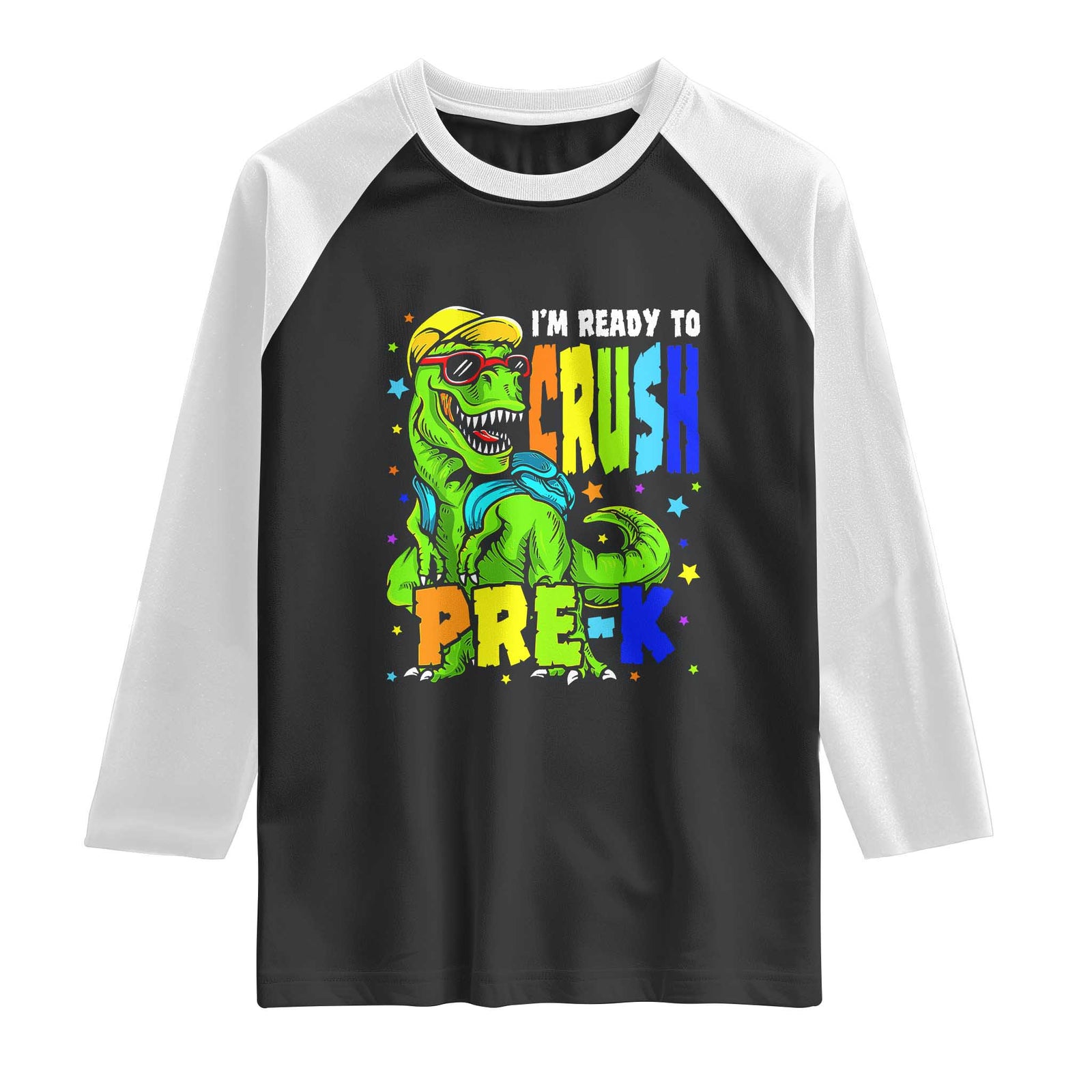 I am Ready To Crush Pre-K Dinosaur Raglan Shirt Cool First Day of School Boy TS01 Black White Print Your Wear