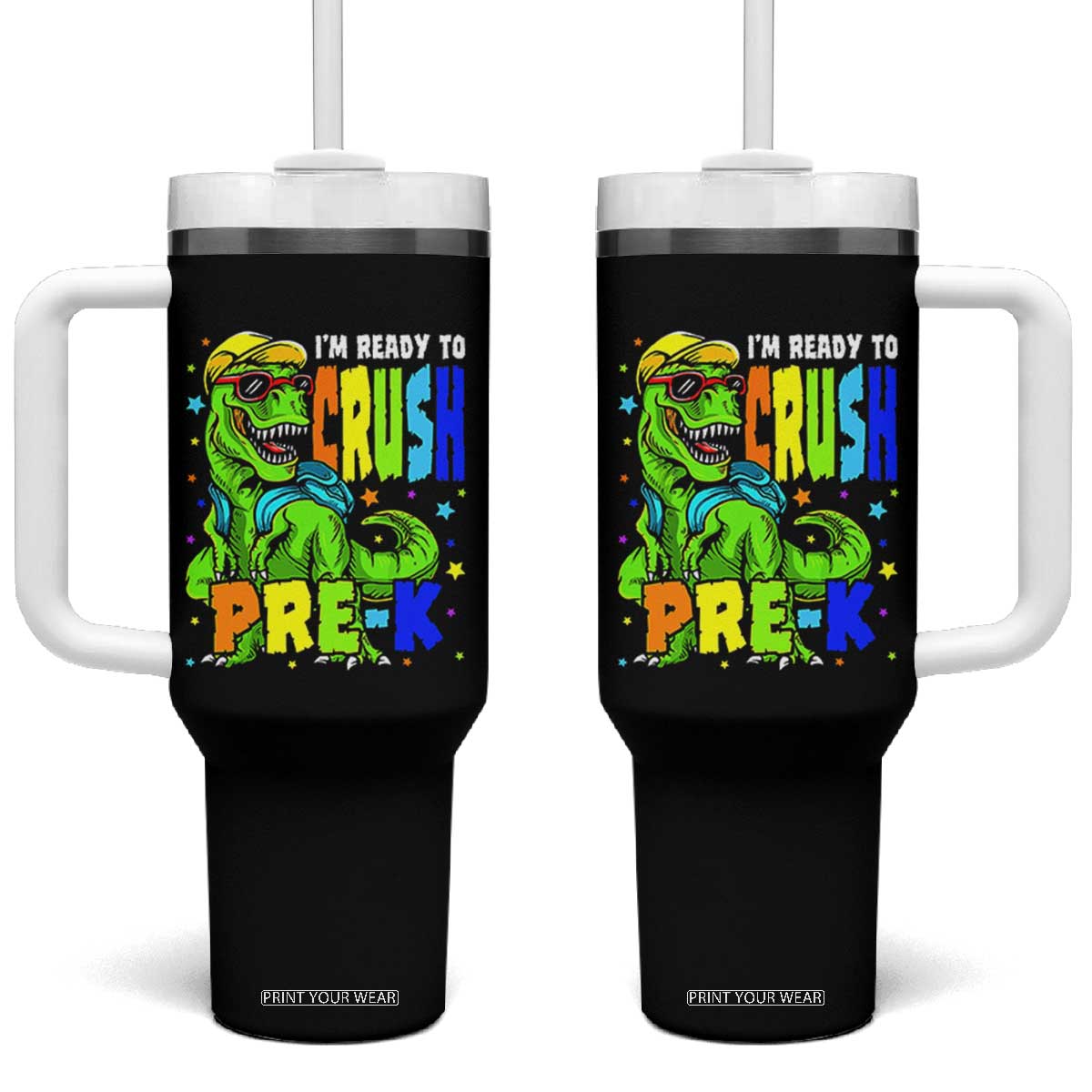 I am Ready To Crush Pre-K Dinosaur Tumbler With Handle Cool First Day of School Boy