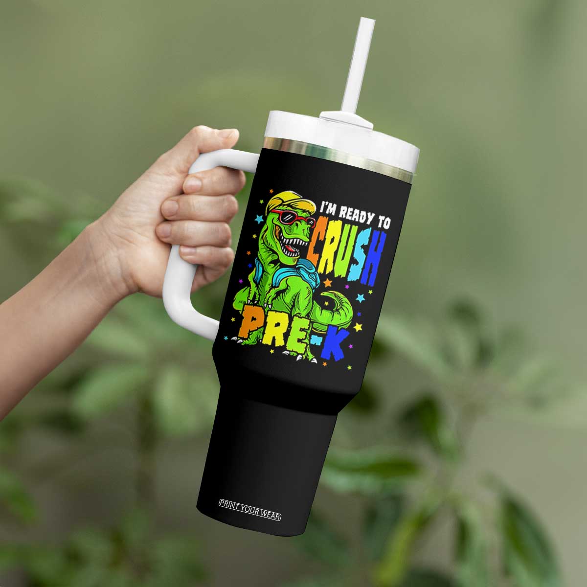 I am Ready To Crush Pre-K Dinosaur Tumbler With Handle Cool First Day of School Boy
