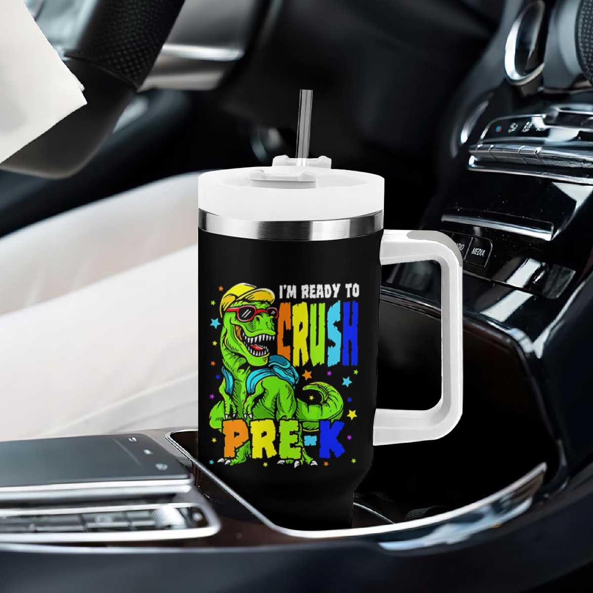 I am Ready To Crush Pre-K Dinosaur Tumbler With Handle Cool First Day of School Boy