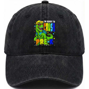 I am Ready To Crush Pre-K Dinosaur Washed Cotton Baseball Cap Cool First Day of School Boy