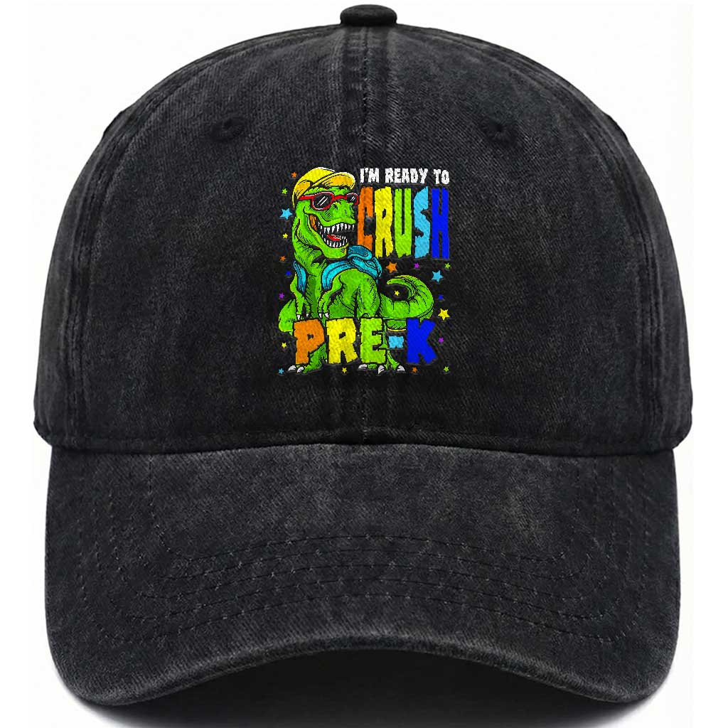 I am Ready To Crush Pre-K Dinosaur Washed Cotton Baseball Cap Cool First Day of School Boy TS01 Print Your Wear