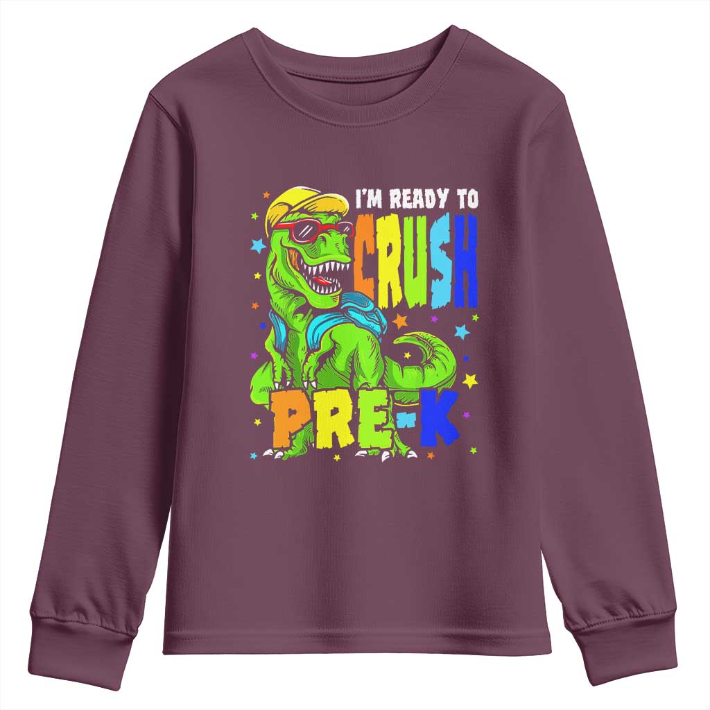 I am Ready To Crush Pre-K Dinosaur Youth Sweatshirt Cool First Day of School Boy