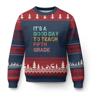 It is A Good Day To Teach 5th Grade Ugly Christmas Sweater Vintage Back to School Teacher
