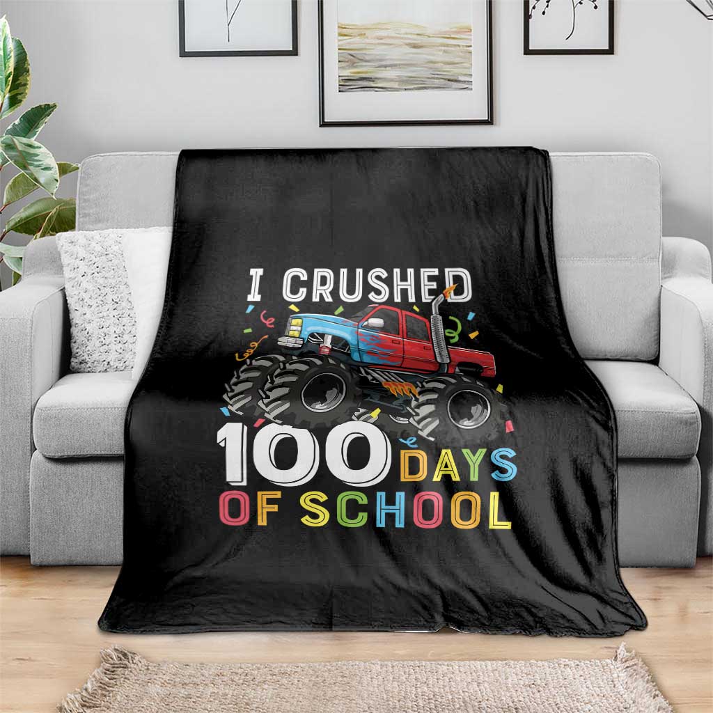 100 Days of School Monster Truck Throw Blanket Boys Crushing 100th Day Milestone